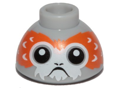 LEGO onderdeel Brick, Round 1 1/2 x 1 1/2 x 2/3 Dome Top with Porg Head, V-Shaped between Eyes Pattern (20952pb02a)
