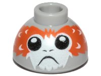 LEGO part Brick, Round 1 1/2 x 1 1/2 x 2/3 Dome Top with Porg Head, High Raised Feathers between Eyes Pattern 20952pb02b