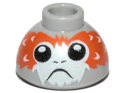 LEGO onderdeel Brick, Round 1 1/2 x 1 1/2 x 2/3 Dome Top with Porg Head, High Raised Feathers between Eyes Pattern (20952pb02b)