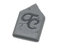 LEGO onderdeel Tile, Modified 2 x 3 Pentagonal with Dark Bluish Gray 'TC' and Dark Bluish Gray Cracks Pattern 22385pb190