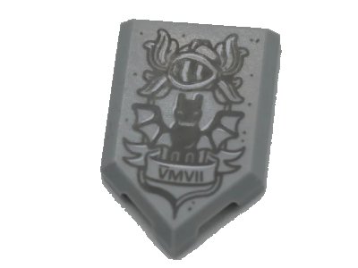 LEGO onderdeel Tile, Modified 2 x 3 Pentagonal with Dark Bluish Gray 'VMVII' (6007) and Dark Bluish Gray Helmet Pattern (22385pb191)