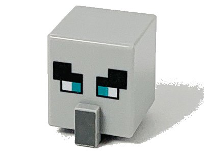 LEGO onderdeel Minifigure, Head, Modified Cube Tall with Raised Rectangle with Pixelated Black Eyebrows, Dark Turquoise Eyes, and Dark Bluish Gray Nose Pattern (Minecraft Illager / Pillager) (23766pb005)