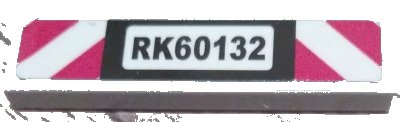 LEGO onderdeel Tile 1 x 4 with 'RK60132' and Red and White Danger Stripes Pattern (Sticker) - Set 60132 (2431pb0803)