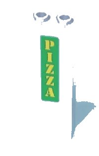 LEGO part Brick 1 x 2 x 5 with Yellow 'PIZZA' on Green Background Vertical Pattern (Sticker) - Set 7641 2454pb026