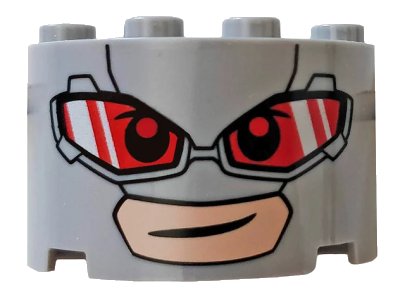 LEGO onderdeel Cylinder Half 2 x 4 x 2 with 1 x 2 Cutout with Red Glasses Pattern (Giant-Man Face) (24593pb01)
