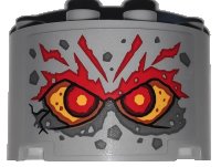LEGO part Cylinder Half 2 x 4 x 2 with 1 x 2 Cutout with Stone Face with Red Eyes and Eyebrows Pattern (Sticker) - Set 71747 24593pb10