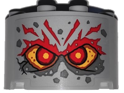 LEGO onderdeel Cylinder Half 2 x 4 x 2 with 1 x 2 Cutout with Stone Face with Red Eyes and Eyebrows Pattern (Sticker) - Set 71747 (24593pb10)