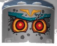 LEGO part Cylinder Half 2 x 4 x 2 with 1 x 2 Cutout with Stone Face with Red Eyes and Dark Turquoise Eyebrows Pattern (Sticker) - Set 71747 24593pb11