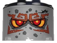 LEGO part Cylinder Half 2 x 4 x 2 with 1 x 2 Cutout with Stone Face with Red Eyes and Dark Orange Eyebrows Pattern (Sticker) - Set 71747 24593pb12