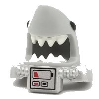 LEGO part Minifigure, Headgear Mask Shark Head with Open Mouth with White Teeth, Black Eyes, Metallic Silver Shoulder Pads and Front Panel and Battery Pattern 25113pb03