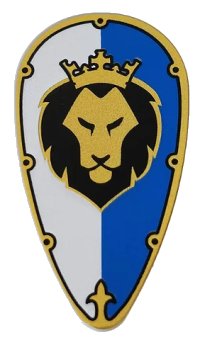 LEGO part Minifigure, Shield Ovoid with Gold and Black Border and Lion Head on White and Blue Background Pattern 2586pb006