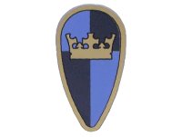 LEGO onderdeel Minifigure, Shield Ovoid with Gold Crown on Dark Blue, Medium Blue Quarters Background Pattern 2586px14