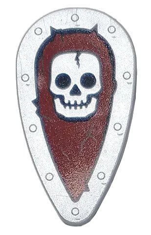 LEGO onderdeel Minifigure, Shield Ovoid with Skull on Dark Red Background Pattern (2586px17)
