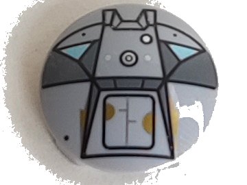LEGO part Plate, Round 2 x 2 with Rounded Bottom and Space Hatch Pattern (2654pb010)
