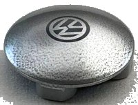 LEGO part Plate, Round 2 x 2 with Rounded Bottom with Black VW Logo on Silver Background Pattern 2654pb018