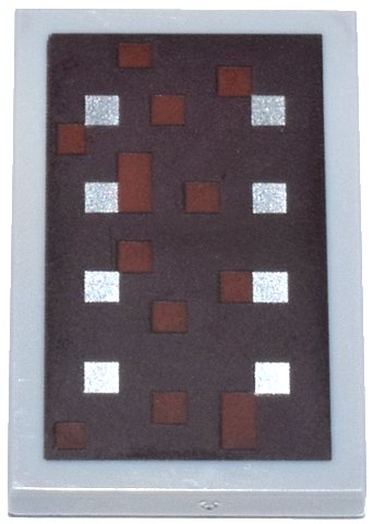 LEGO part Piastrella 2 x 3 con 8 Quadrati Argento e Quadrati Arancioni Scuri su Motivo Sfondo Marrone Scuro (Scudo Minecraft) (26603pb008)