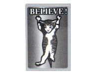 LEGO onderdeel Tile 2 x 3 with Kitten Dangling and White 'BELIEVE!' Pattern (Sticker) - Set 70620 26603pb011