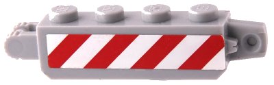 LEGO onderdeel Hinge Brick 1 x 4 Locking, 9 Teeth with Red and White Danger Stripes (4 Stripes) Pattern on Both Sides (Stickers) - Set 60073 (30387pb011)