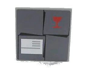 LEGO onderdeel Tile 2 x 2 with Red Fragile Goblet, White Shipping Label, and Parcel Top on Dark Bluish Gray Background Pattern (Sticker) - Set 7732 (3068pb0158)