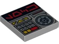 LEGO part Tile 2 x 2 with Red Aurebesh Characters 'LOCK' and Key Controls Pattern 3068pb0378