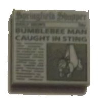 LEGO part Tile 2 x 2 with Newspaper 'Springfield Shopper' and 'BUMBLEBEE MAN CAUGHT IN STING' Pattern 3068pb0921