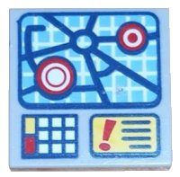 LEGO onderdeel Tile 2 x 2 with Street Map Screen, Buttons, Red Exclamation Mark on Yellow Rectangle Pattern 3068pb0973