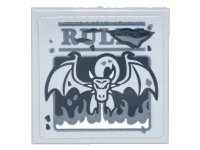 LEGO part Tile 2 x 2 with Dark Bluish Gray 'RUL' and Dragon Blowing Flames Pattern (Sticker) - Set 75810 3068pb1288