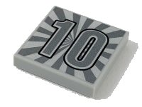 LEGO part Tile 2 x 2 with Silver Number '10' and Radiating Beams Pattern 3068pb1321