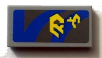 LEGO onderdeel Tile 1 x 2 with Yellow Markings and Blue Curved and Straight Lines on Dark Bluish Gray Background Pattern Model Right Side (Sticker) - Set 7962 3069pb0570R