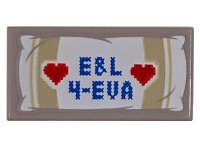 LEGO part Tile 1 x 2 with 'E&L 4-EVA' with Red Hearts Pattern 3069pb0692