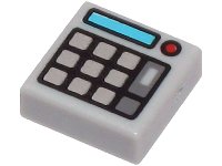 LEGO part Tile 1 x 1 with Keypad Buttons, Medium Azure Screen and Red Light (Calculator) Pattern 3070pb174
