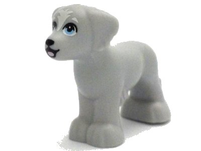 LEGO part Dog, Friends, Shaggy Fur, Ears, and Tail with Black Nose, Open Mouth and Eyelids, Bright Pink Tongue, White Eyebrows and Blaze and Bright Light Blue Eyes Pattern (3168pb05)