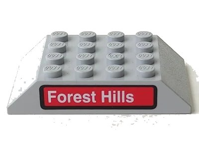 LEGO onderdeel Slope 45 6 x 4 Double with White 'Forest Hills' on Red Rounded Rectangle Pattern (Sticker) - Set 4855 (32083pb001)