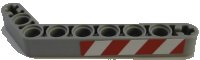 LEGO part Technic, Liftarm, Modified Bent Thick 1 x 9 (7 - 3) with Red and White Danger Stripes Pattern Model Left Side Pattern (Sticker) - Set 42055 32271pb017L
