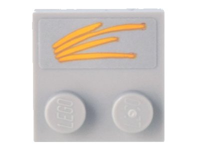 LEGO part Tile, Modified 2 x 2 with Studs on Edge with 4 Bright Light Orange Brushstrokes (100th Anniversary Logo) Pattern (Sticker) - Set 10299 (33909pb011)