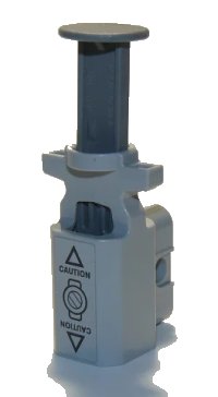 LEGO part Projectile Launcher, Net Shooter with Dark Bluish Gray Firing Pin with 'CAUTION' and Triangles on Light Bluish Gray Background Pattern (Sticker) - Set 60207 35456c01pb01