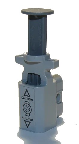LEGO onderdeel Projectile Launcher, Net Shooter with Dark Bluish Gray Firing Pin with 'CAUTION' and Triangles on Light Bluish Gray Background Pattern (Sticker) - Set 60207 (35456c01pb01)