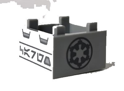 LEGO onderdeel Container, Box 2 x 2 x 1 - Top Opening with Flat Inner Bottom with Dark Bluish Gray SW Imperial Logo and Aurebesh Characters 'CARGO' Pattern (35700pb05)