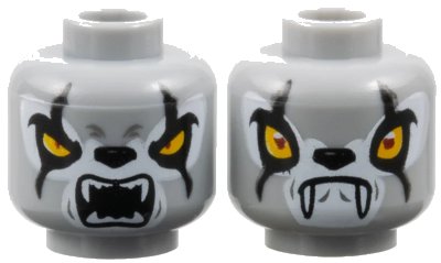 LEGO onderdeel Minifigure, Head Dual Sided Alien Chima Wolf with Yellow Eyes, Black Scars, Fangs, Closed Mouth / Open Mouth Pattern (Worriz) (3626pb0864)
