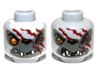 LEGO onderdeel Minifigure, Head Dual Sided Alien Chima Wolf with Orange Eye, Dark Gray Face and Red Scars, Closed Mouth / Open Mouth Pattern (Winzar) 3626pb0893