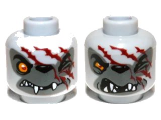 LEGO onderdeel Minifigure, Head Dual Sided Alien Chima Wolf with Orange Eye, Dark Gray Face and Red Scars, Closed Mouth / Open Mouth Pattern (Winzar) (3626pb0893)