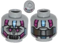 LEGO onderdeel Minifigure, Head Alien with Robot Magenta Eyes, Silver Mouth, Medium Blue Line and Metal Plates Pattern 3626pb1107
