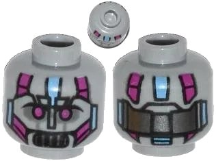 LEGO onderdeel Minifigure, Head Alien with Robot Magenta Eyes, Silver Mouth, Medium Blue Line and Metal Plates Pattern (3626pb1107)