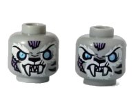 LEGO part Minifigure, Head Dual Sided Alien Chima Tiger with Fangs, White Face Fur and Light Blue Eyes, Smile / Angry Pattern (Sykor) 3626pb1185