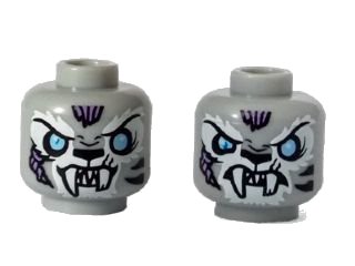 LEGO onderdeel Minifigure, Head Dual Sided Alien Chima Tiger with Fangs, White Face Fur and Light Blue Eyes, Smile / Angry Pattern (Sykor) (3626pb1185)