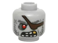 LEGO part Minifigure, Head Alien Zombie Pirate with Red Eye, Dark Brown Eye Patch, Stubble and Gold Tooth Pattern 3626pb1403