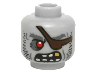 LEGO onderdeel Minifigure, Head Alien Zombie Pirate with Red Eye, Dark Brown Eye Patch, Stubble and Gold Tooth Pattern (3626pb1403)