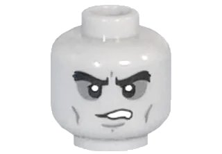 LEGO onderdeel Minifigure, Head Alien with Black Bushy Eyebrows, Dark Bluish Gray Sunken Eyes, Cheek Lines, Frown with Teeth Pattern (3626pb1791)