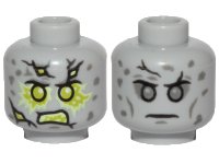 LEGO part Minifigure, Head Dual Sided Stone Cracks, Dark Bluish Gray Spots, Lime Energy, Angry / Neutral Pattern - Hollow Stud 3626pb2619