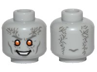 LEGO part Minifigure, Head Alien, White Teeth, Dark Bluish Gray Cheek Lines, Eyebrows and Wrinkles, Orange Eyes, Smile Pattern - Hollow Stud 3626pb3018